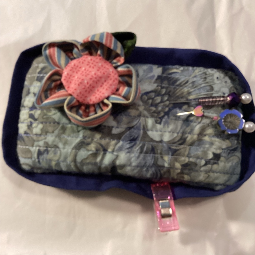 Boutique: Floral pin cushion with Pink and Blue Accents